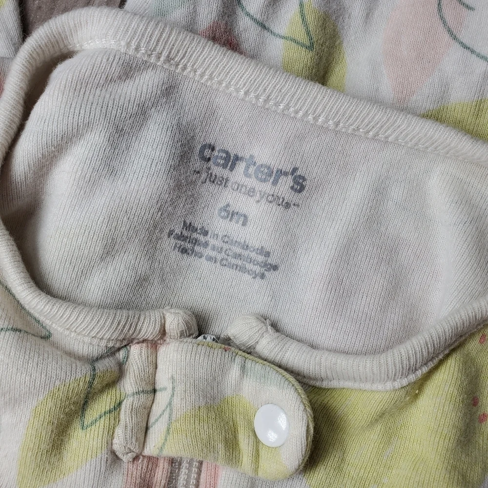 Carter's Just One You White Pink Yellow & Green Lemon Footed Pajamas Size 6m